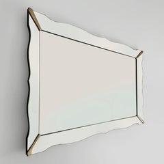 60" Italian Mid Century Beveled Wall Mirror with Brass Details