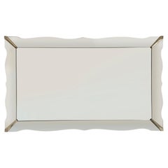 60" Italian Mid Century Beveled Wall Mirror with Brass Details