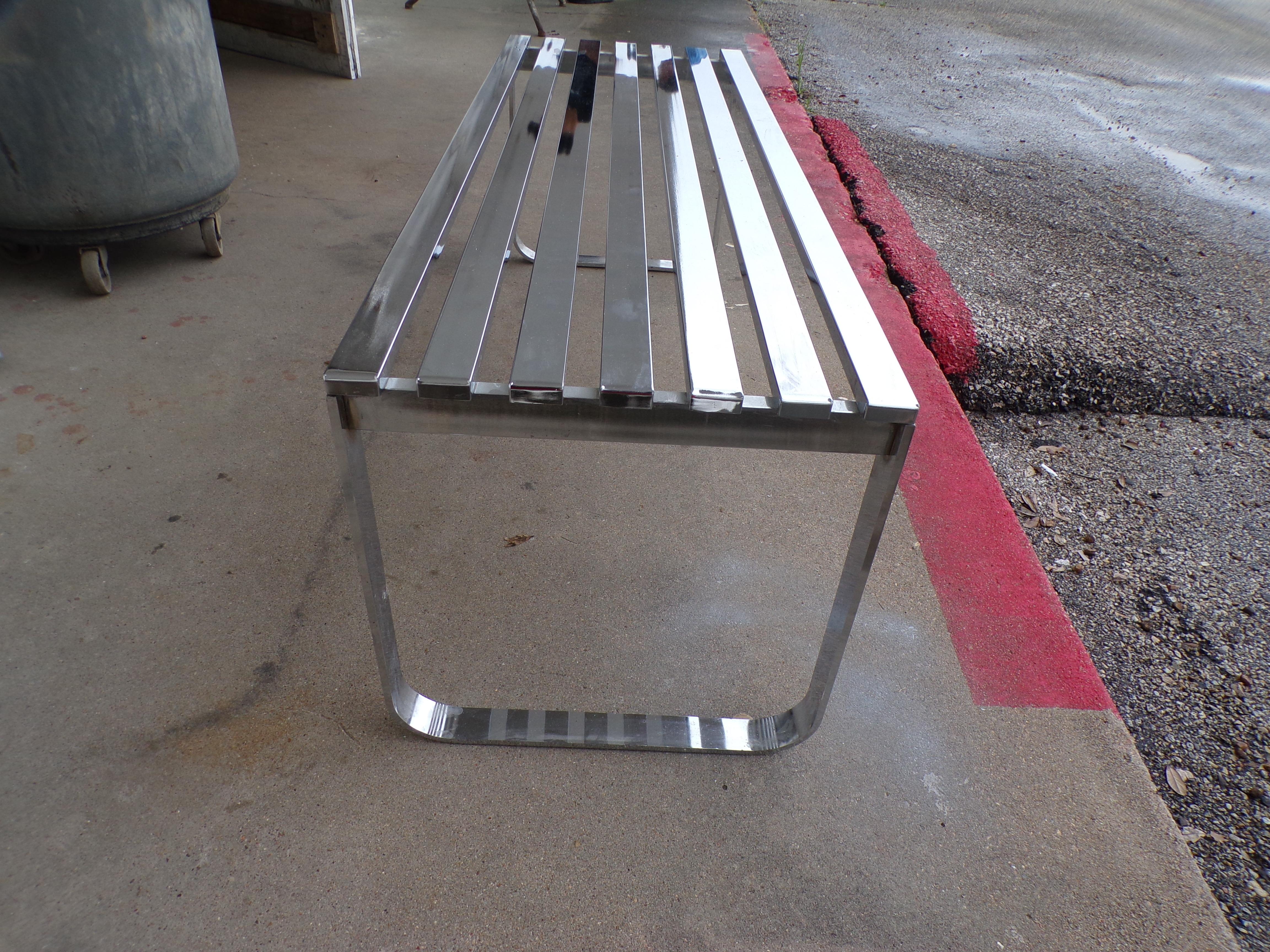 Late 20th Century DIA Slat Chrome Bench For Sale