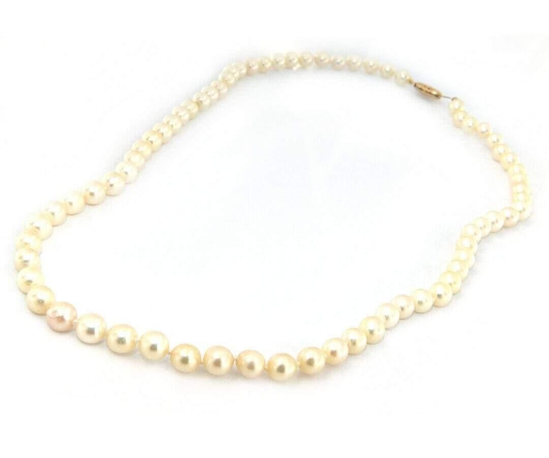 Round Cut Cultured Akoya Pearl Strand Necklace in 14K Yellow Gold For Sale
