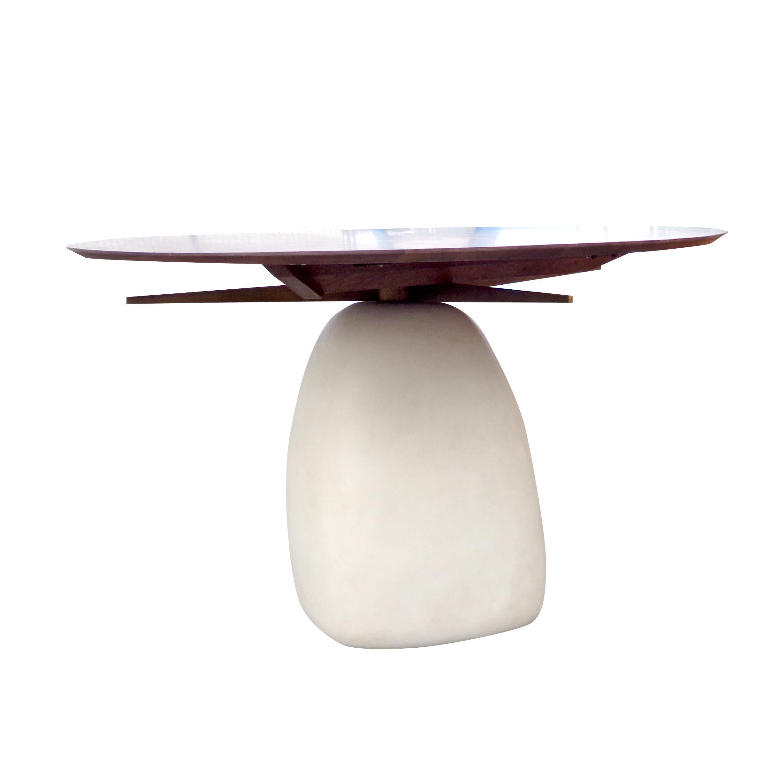 Contemporary Modern Sculptural Cast Composition Base with Glass Top Dining Table
