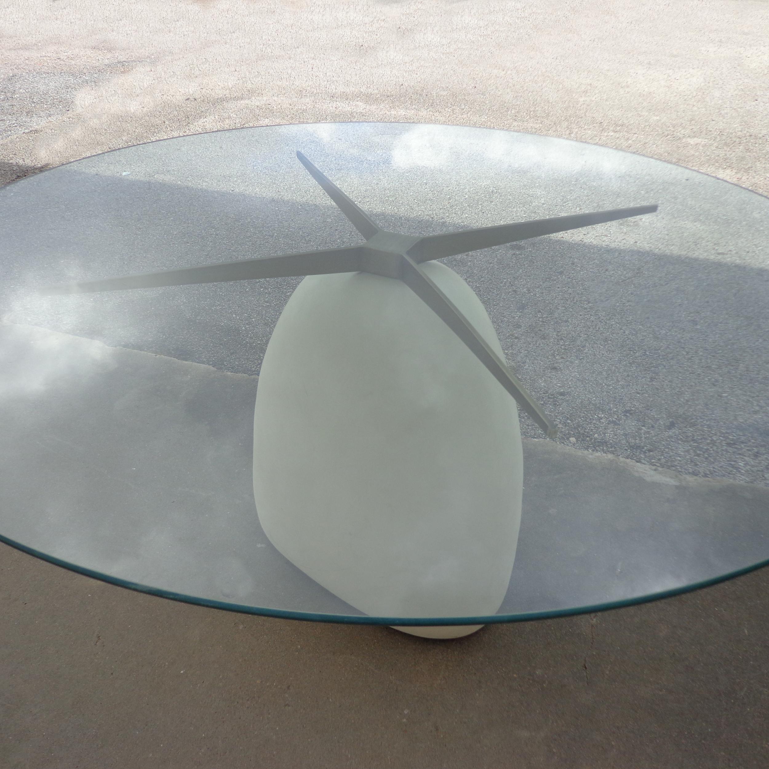 Modern Sculptural Cast Composition Base with Glass Top Dining Table 3