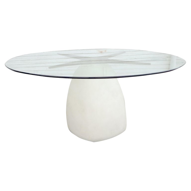 Modern Sculptural Cast Composition Base with Glass Top Dining Table For Sale