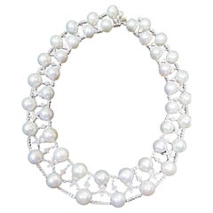 $78, 000 GAL Certified 18KT Gold AA-AAA Large South Sea Pearl Diamond Necklace