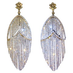18KT Gold Magnificent Rare 15CT Diamond 14, 000 Diamonds Drape Fringe Earrings