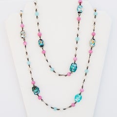 60 Pastellrosa & blaue Muranoglas-Perlenkette mit Folie, 1960er Jahre