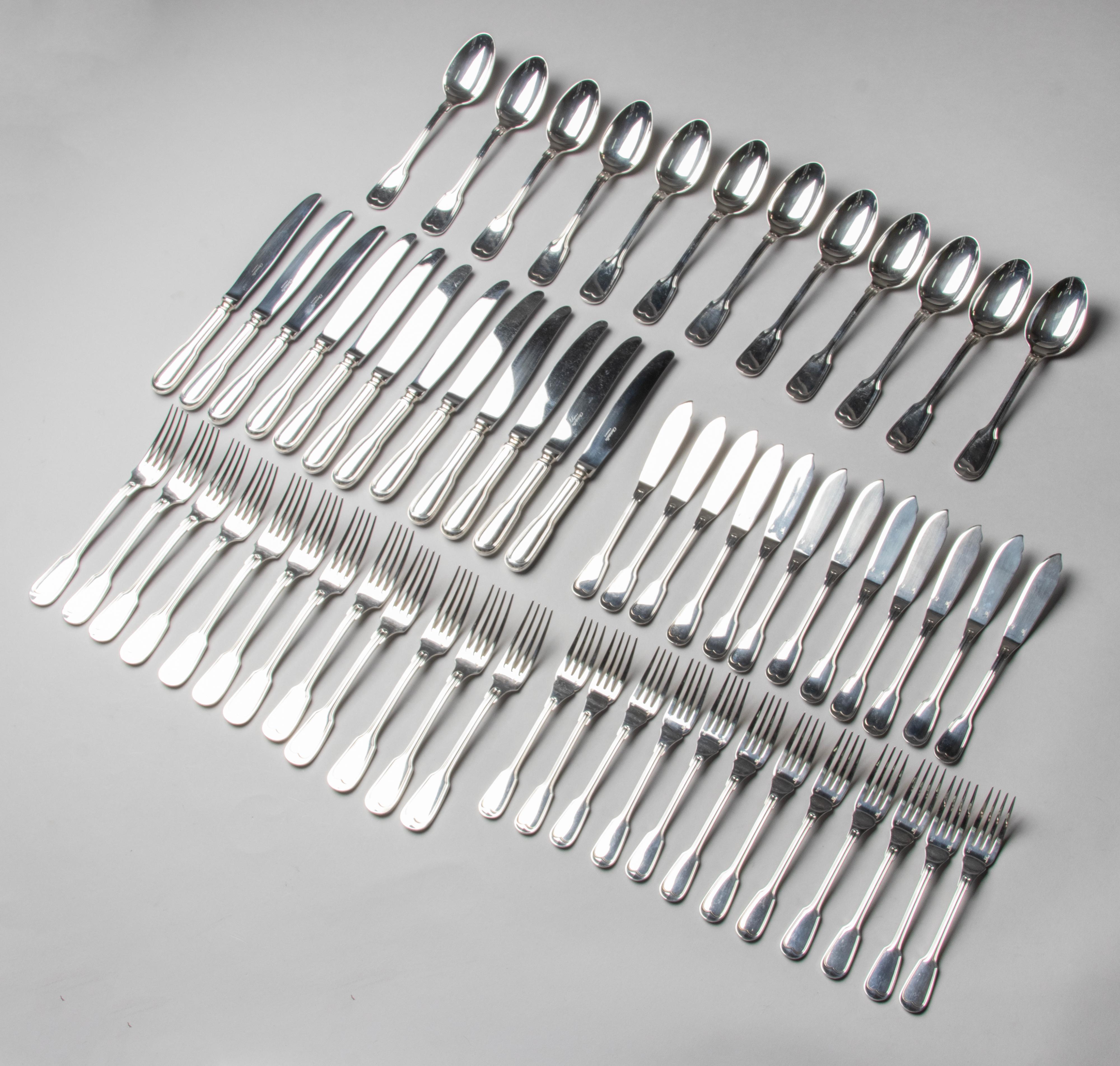 Louis Philippe 60-Piece set of Silver Plated Flatware for 12 made by Christofle - Chinon