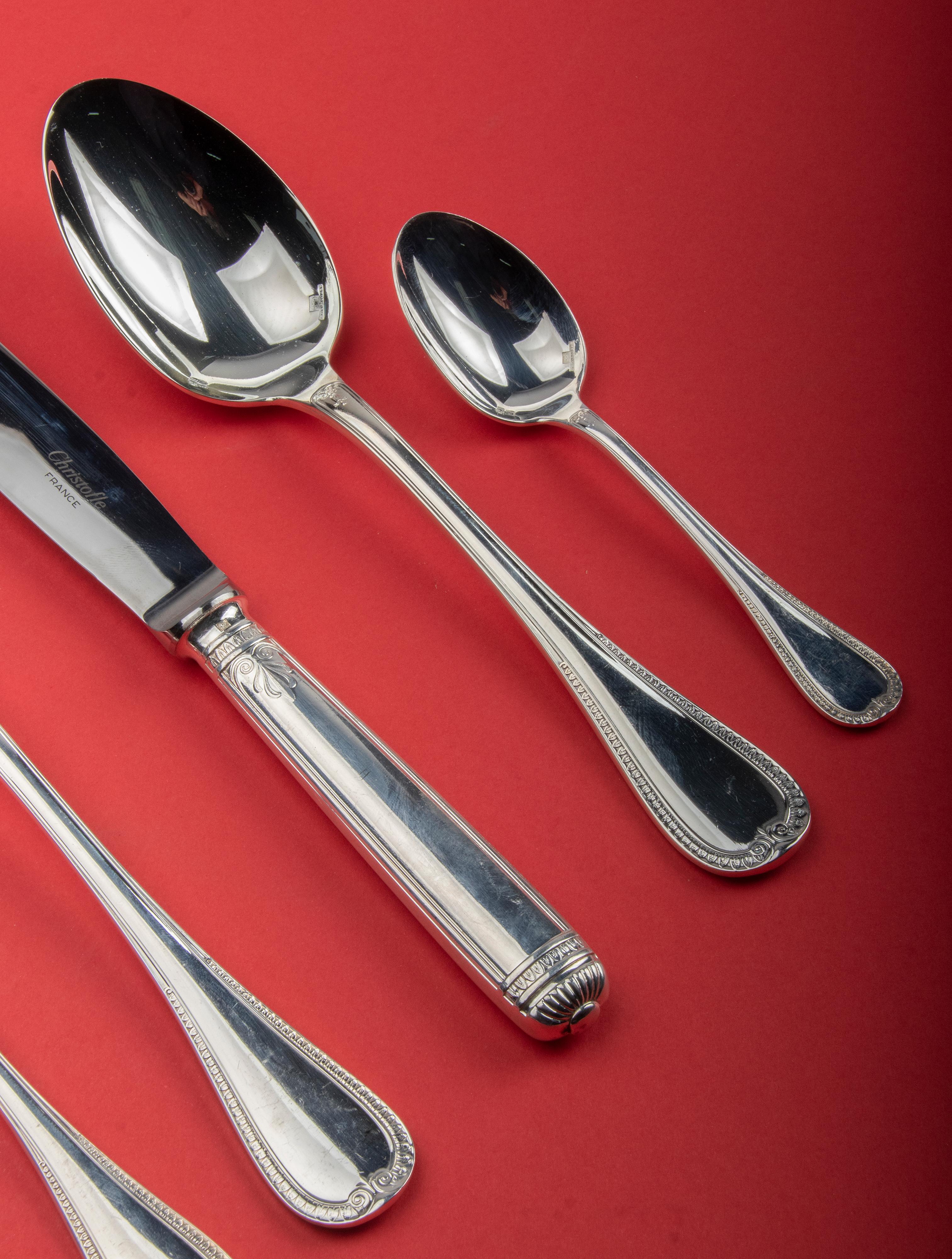 60-Piece Set of Silver-Plated Flatware for 12 Made by Christofle, Malmaison 2