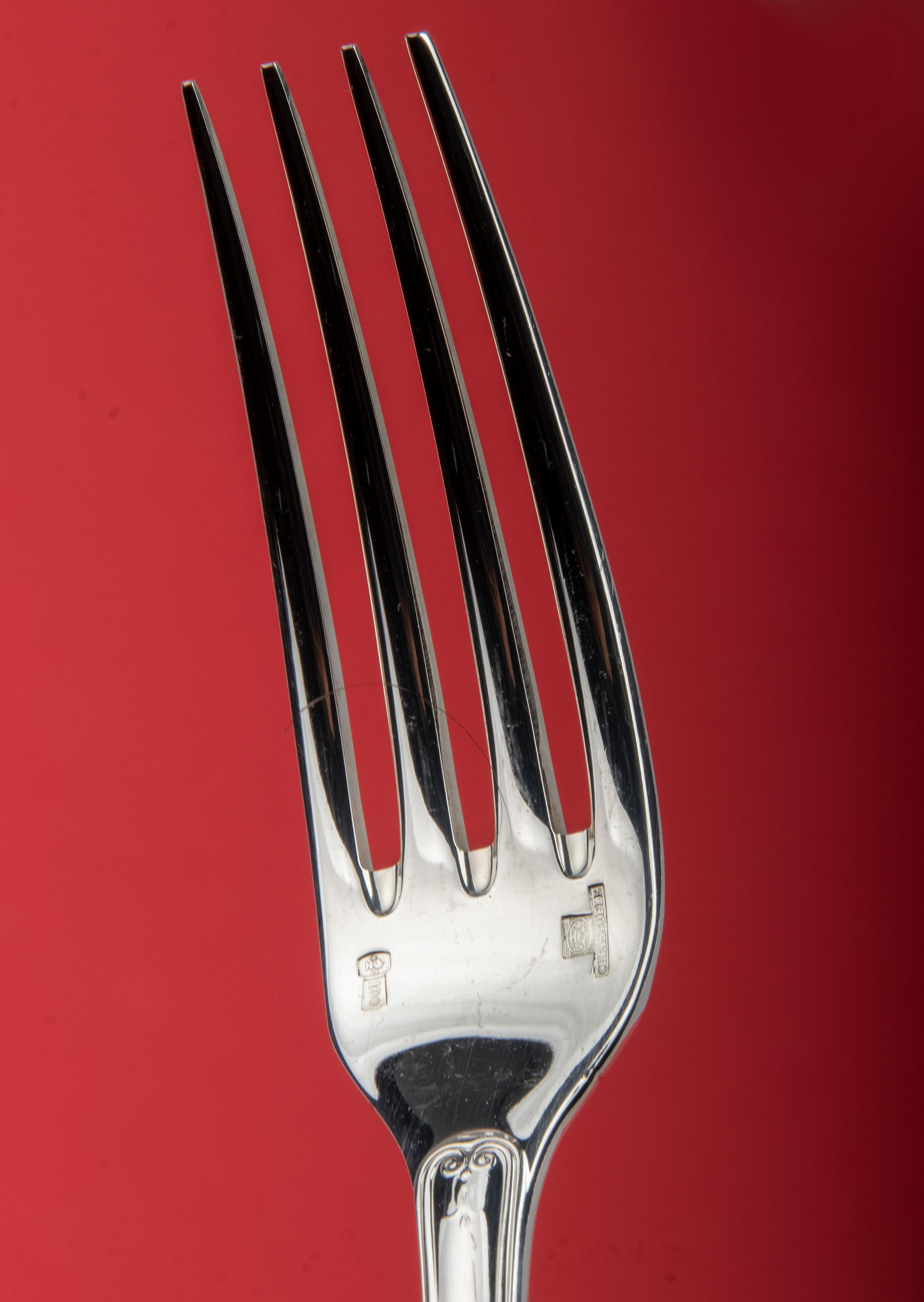 60-Piece Set of Silver-Plated Flatware for 12 Made by Christofle, Malmaison 7