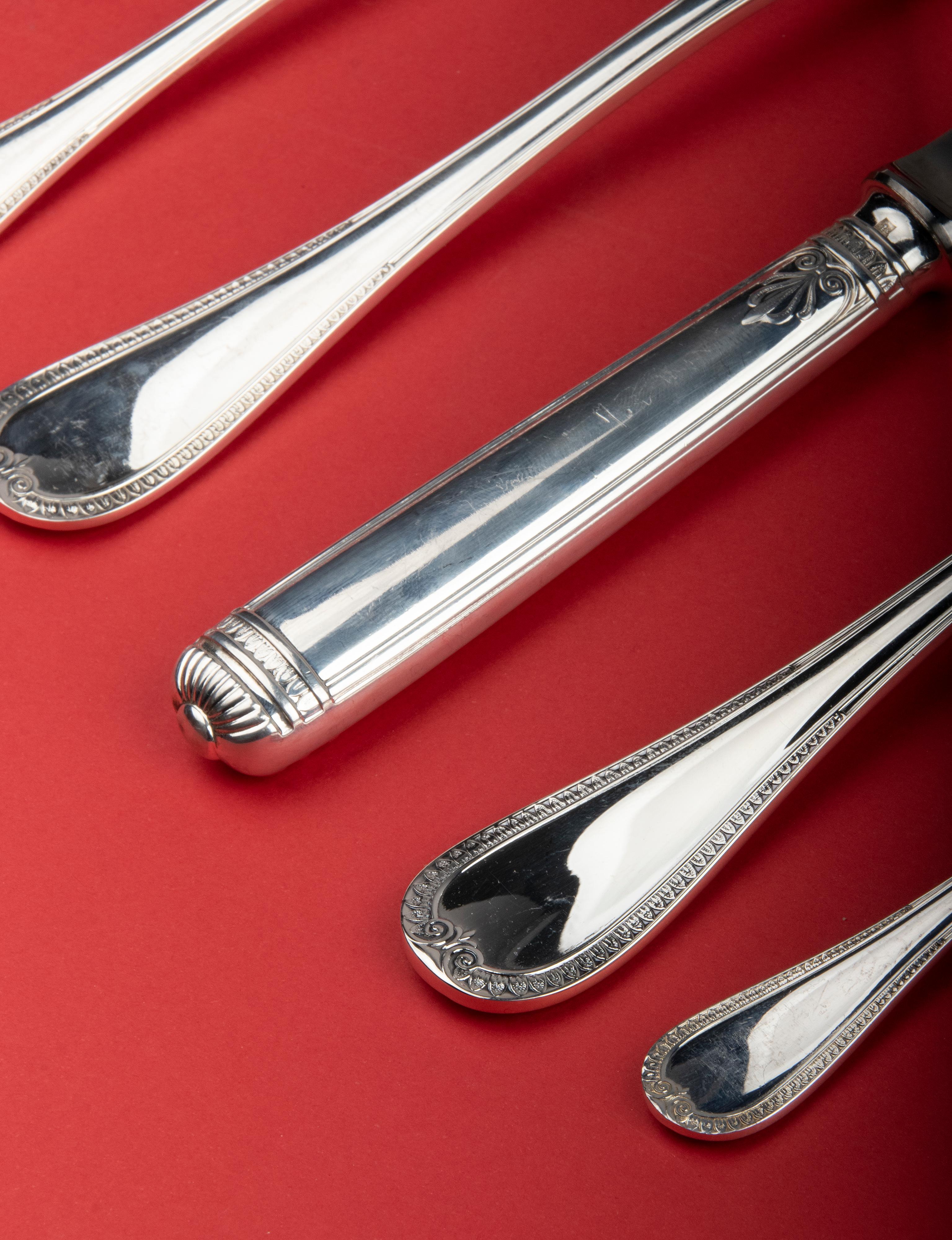 60-Piece Set of Silver-Plated Flatware for 12 Made by Christofle, Malmaison 10