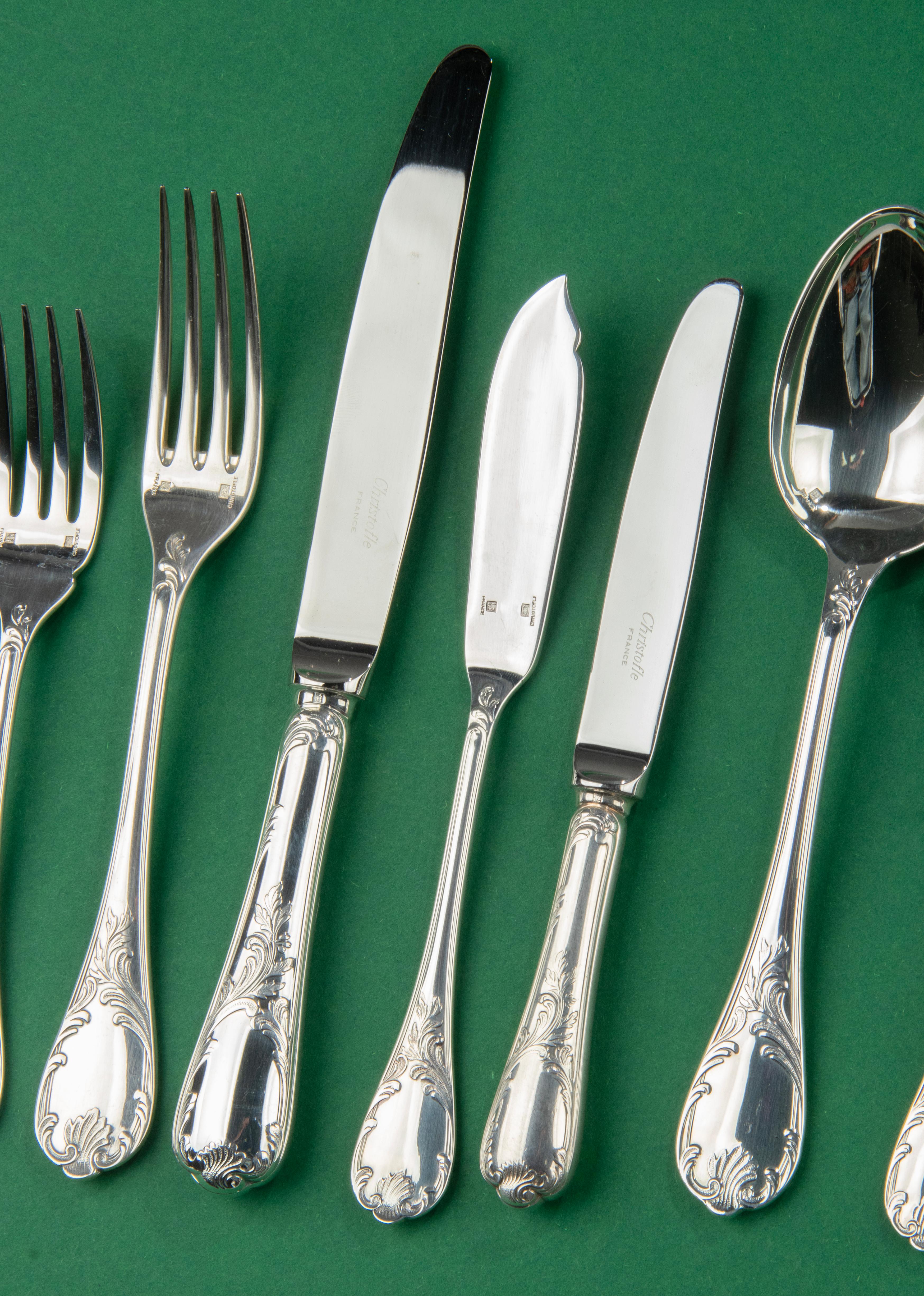 60-Piece Set Silver Plated Flatware - Christofle France - Model Marly 5