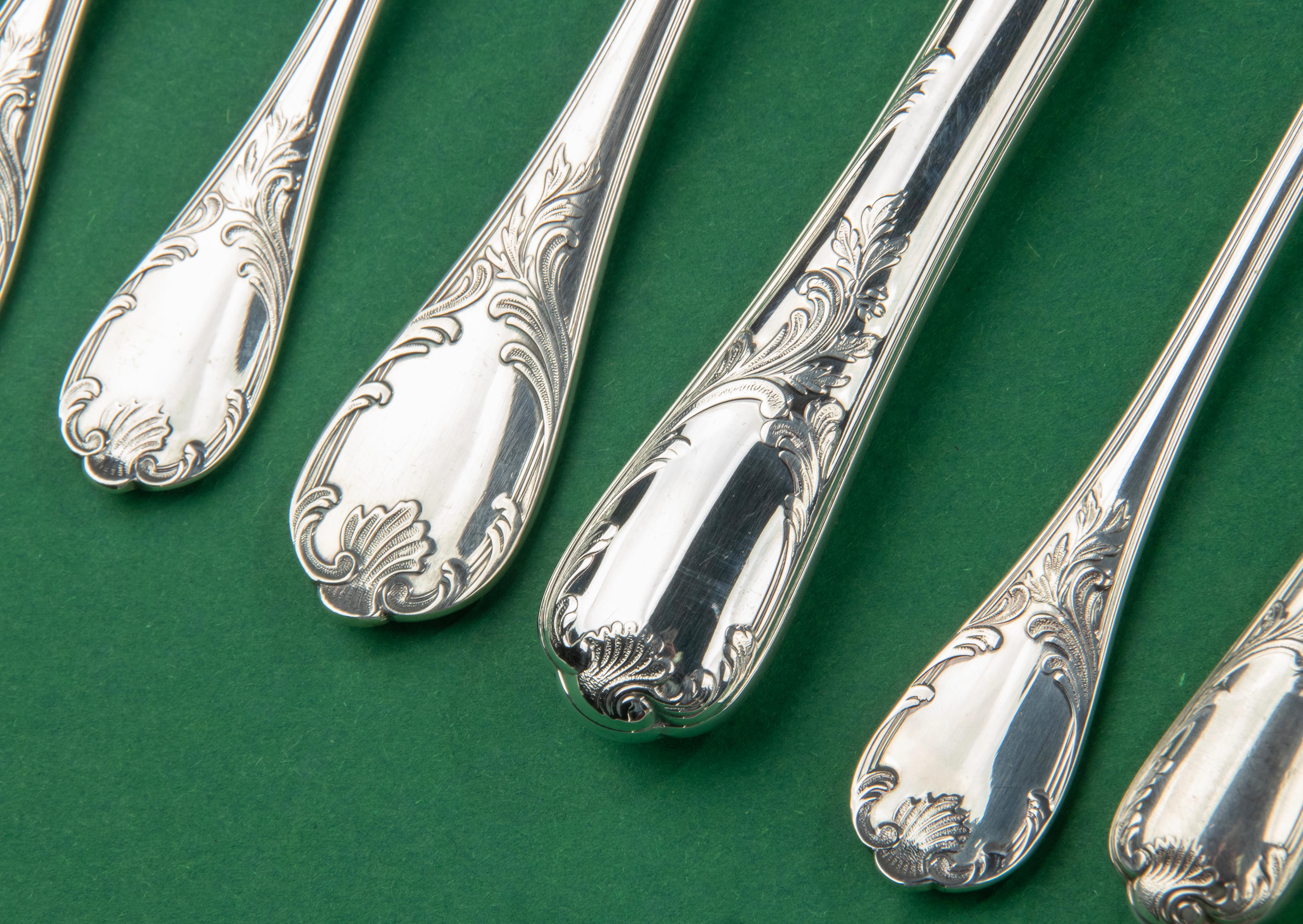 60-Piece Set Silver Plated Flatware - Christofle France - Model Marly 7