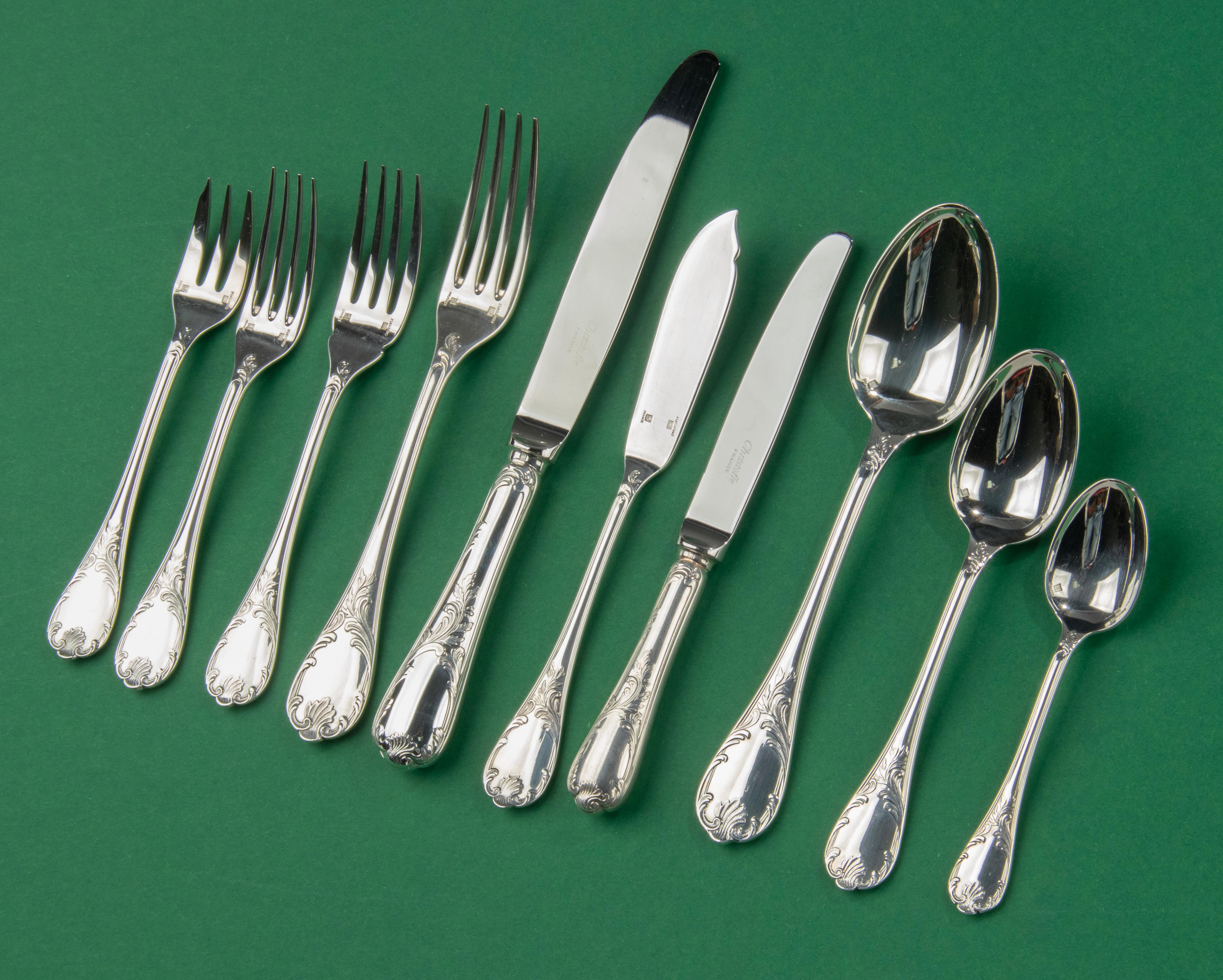 Louis XV 60-Piece Set Silver Plated Flatware - Christofle France - Model Marly