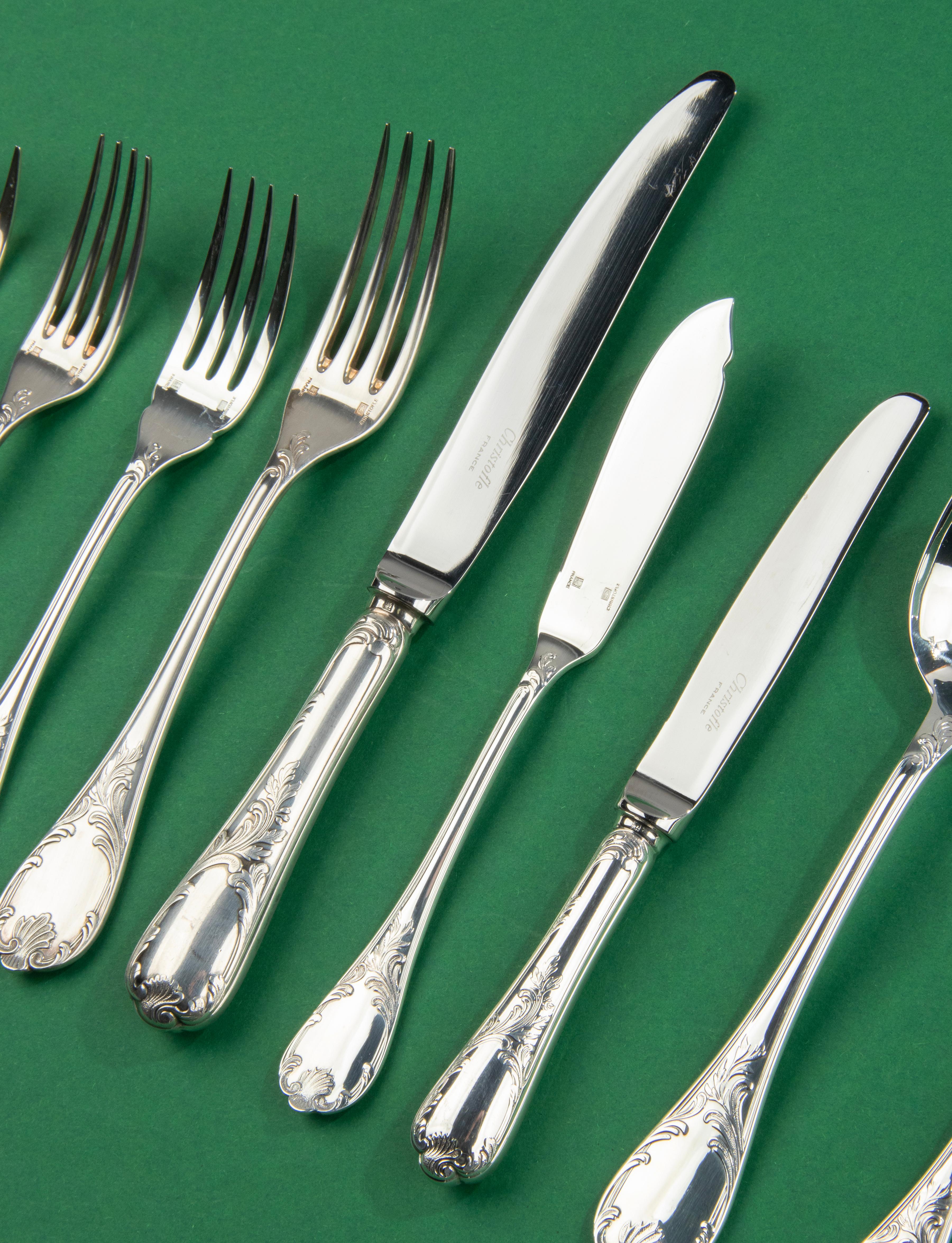 60-Piece Set Silver Plated Flatware - Christofle France - Model Marly 2