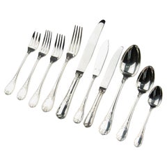 Retro 60-Piece Set Silver Plated Flatware - Christofle France - Model Marly