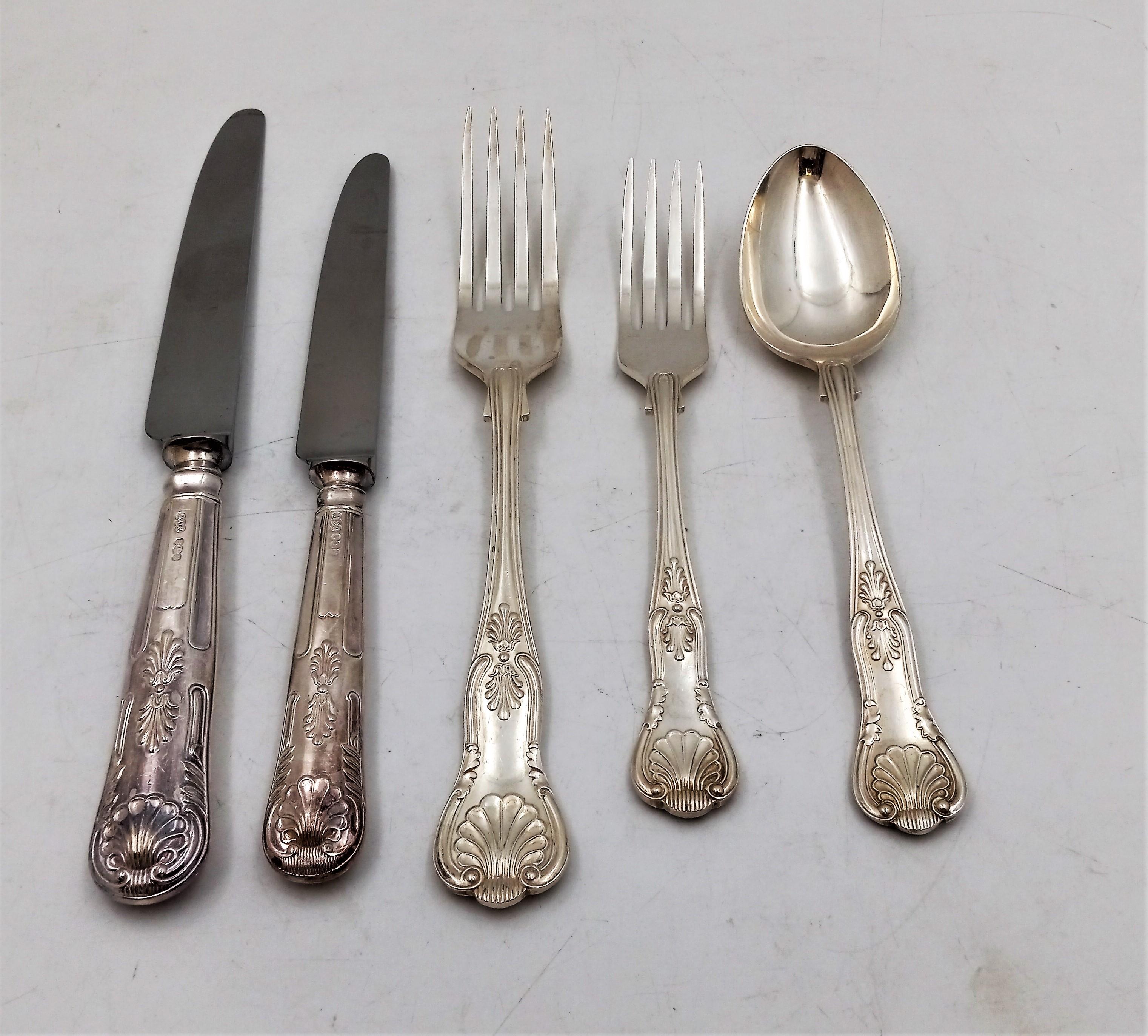 60-Piece Sterling Silver Flatware Set, Midcentury Kings Pattern Original Box In Good Condition For Sale In New York, NY