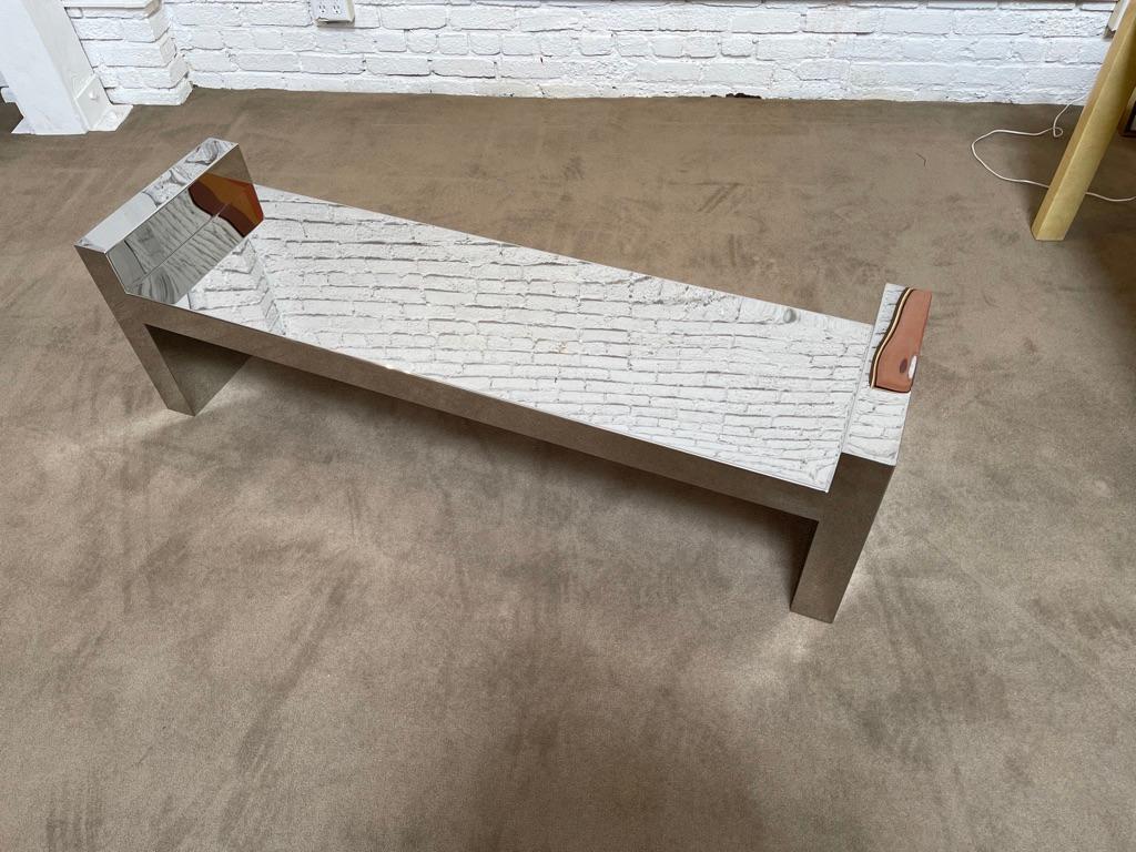 Hand-Crafted Polished Steel and Upholstered Bench