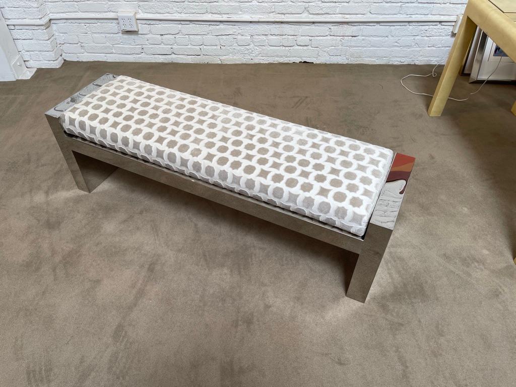 Polished Steel and Upholstered Bench In Excellent Condition In Los Angeles, CA