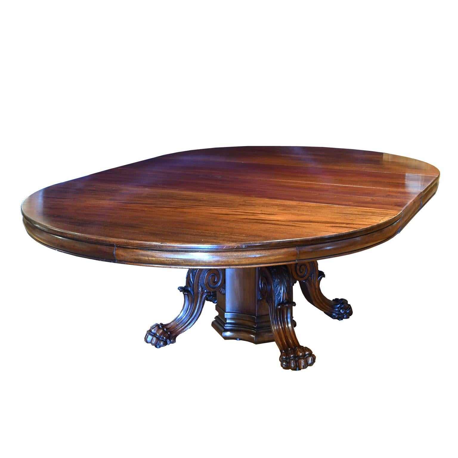 60" Round Extension Dining Table w Pedestal Opening to 11' long, American, c 1880