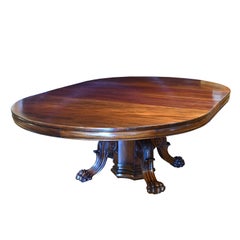 Antique 60" Round Extension Dining Table w Pedestal Opening to 11' long, American, c 1880