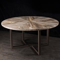 60" Round Petrified Wood Dinning Table with Metal Base
