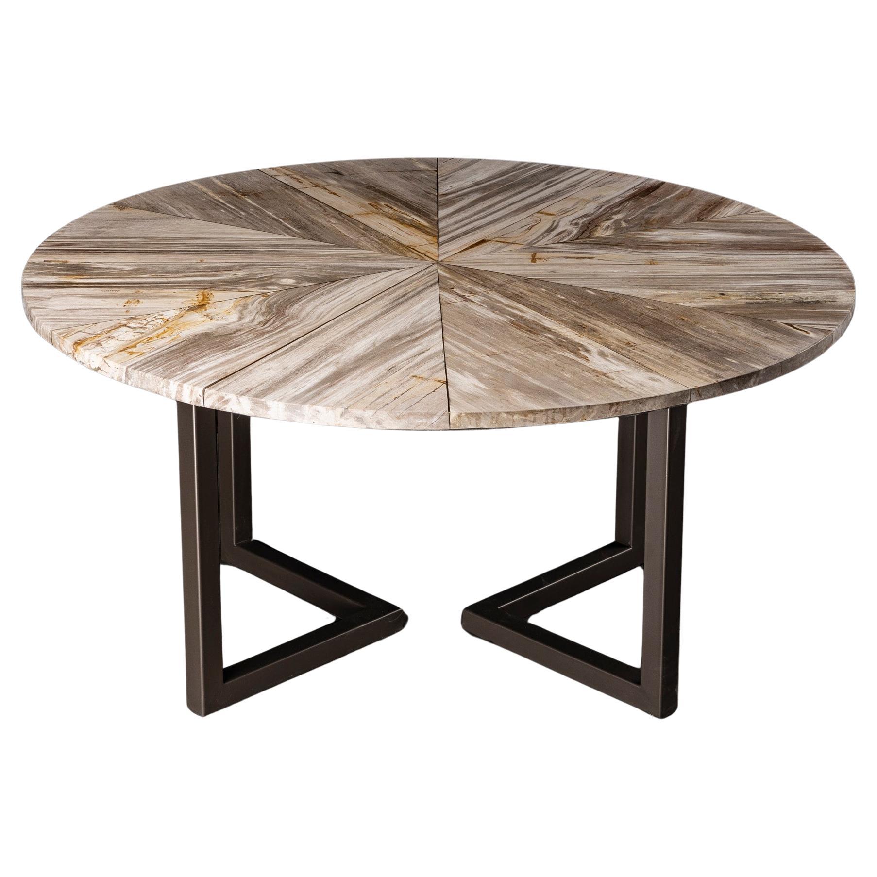60" Round Petrified Wood Dinning Table with Metal Base For Sale