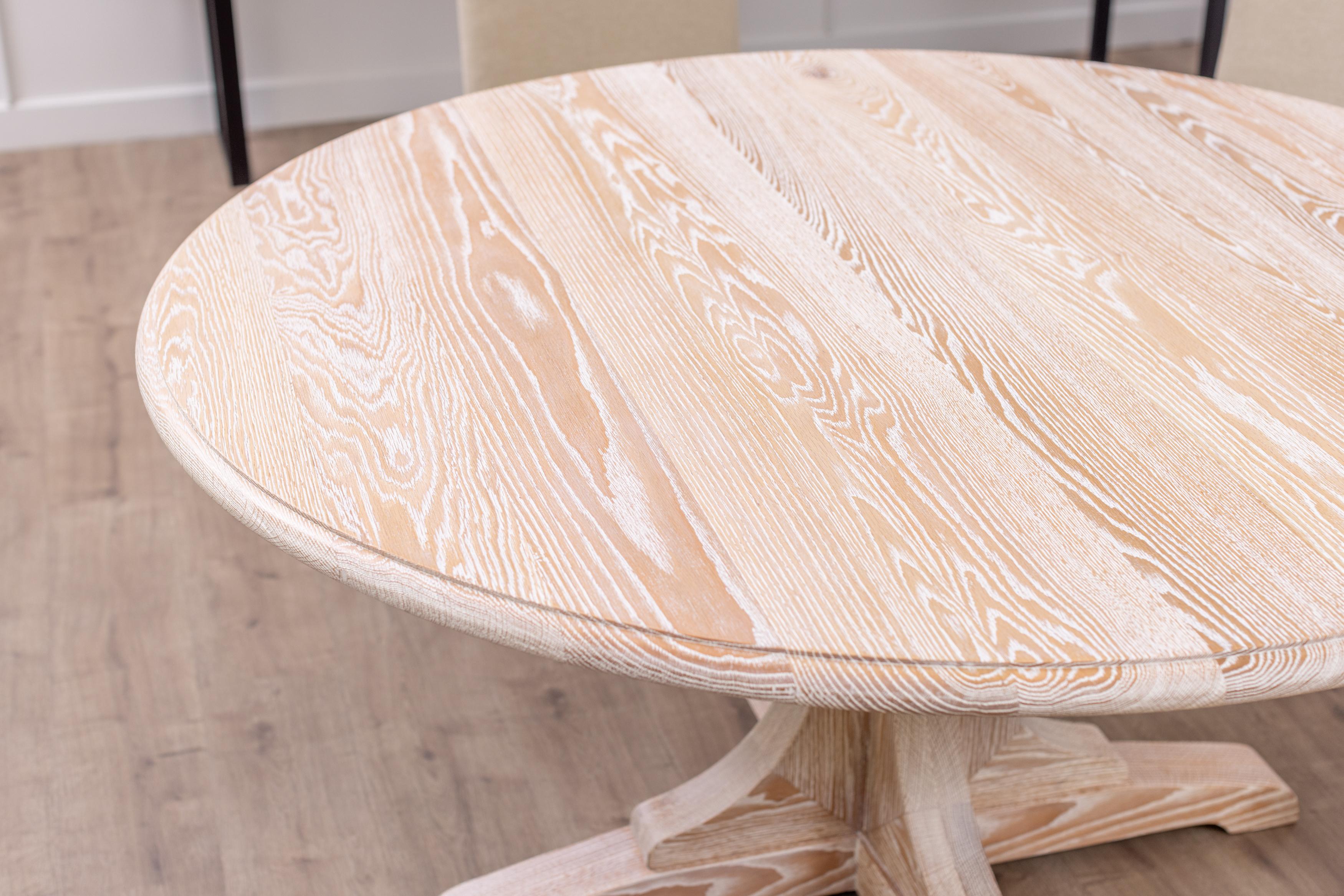 Asian Round Solid Oak Dining Table in Sandblasted Sun Bleached Finish For Sale