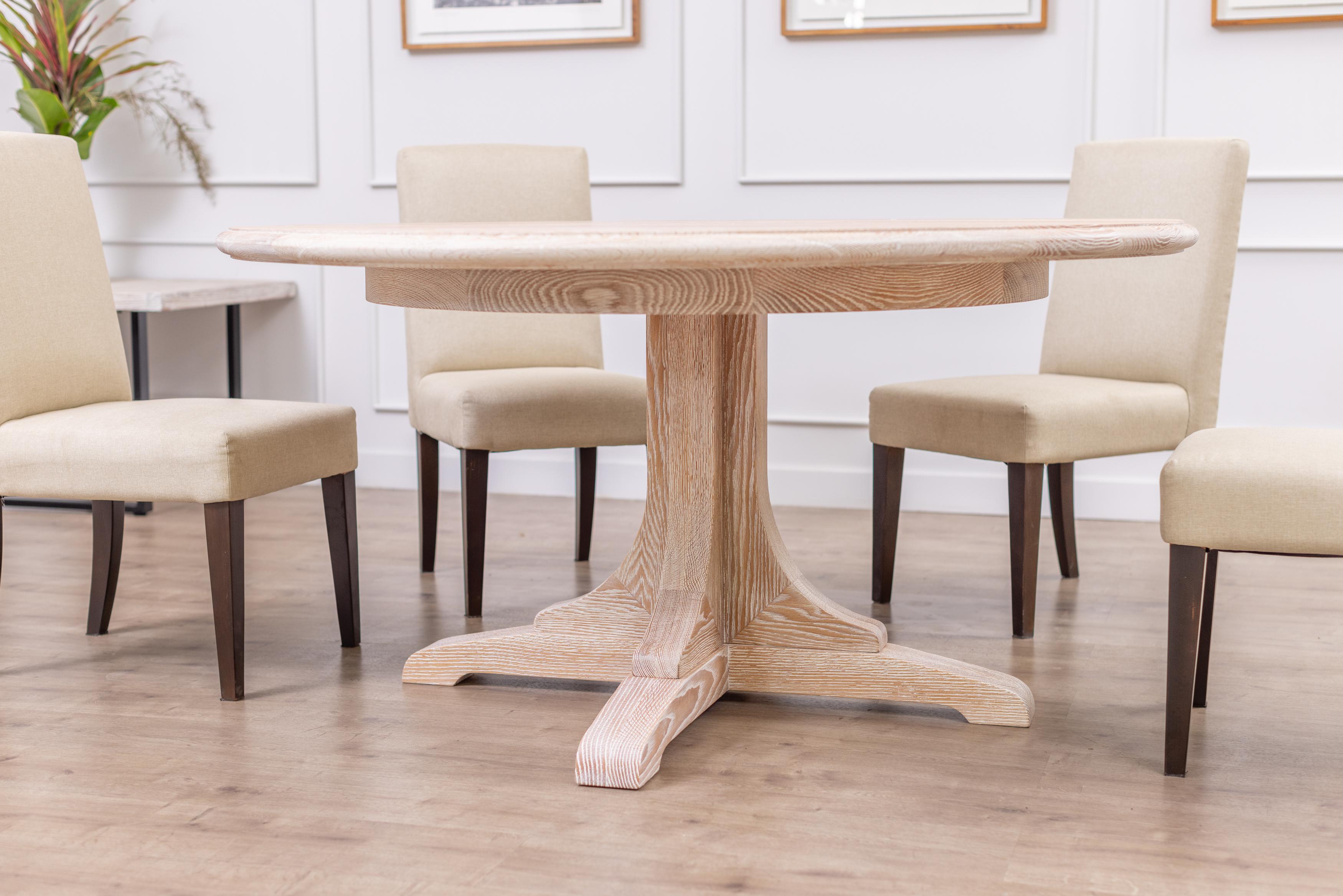 Hand-Crafted Round Solid Oak Dining Table in Sandblasted Sun Bleached Finish For Sale