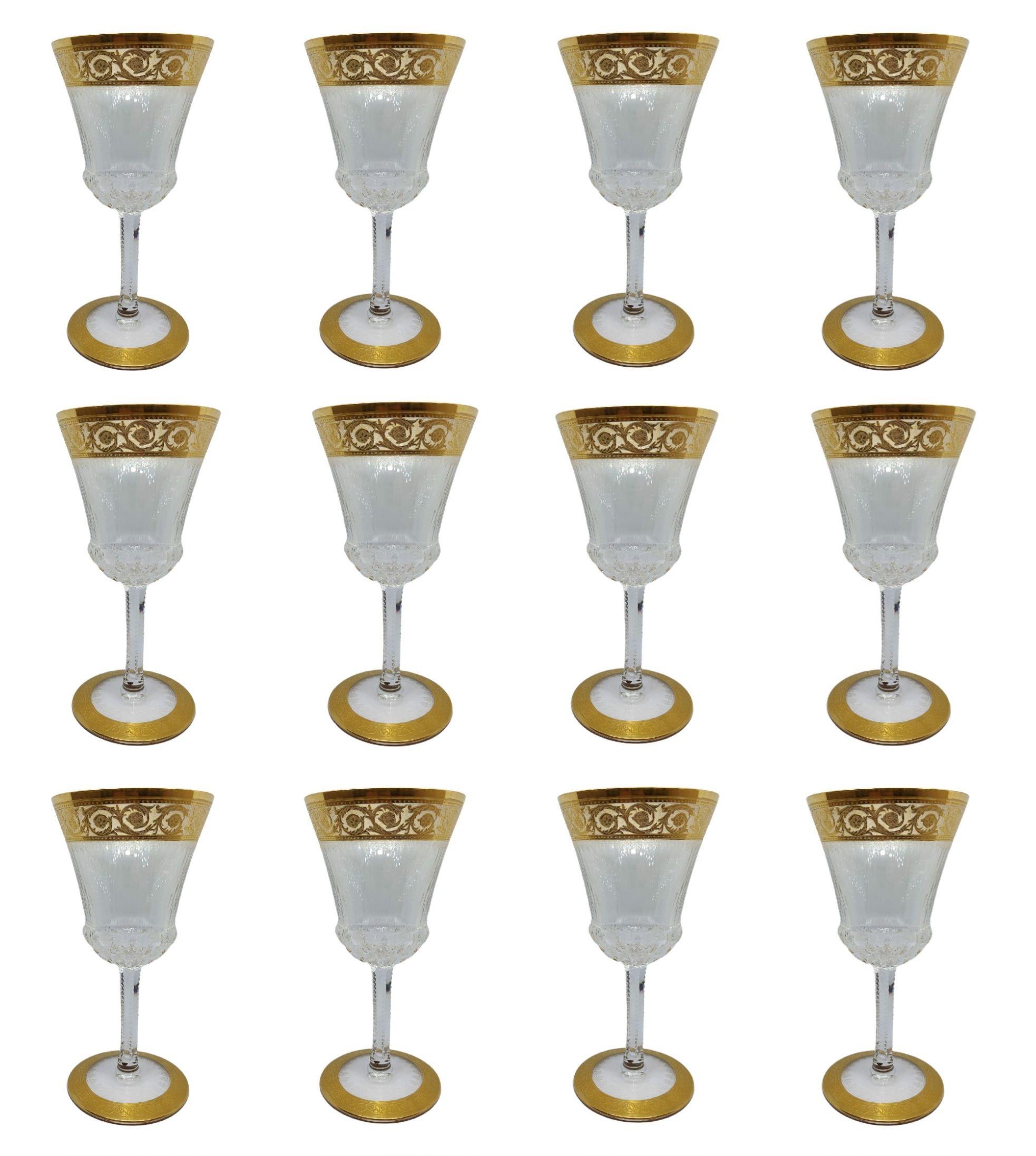 60 Saint Louis Gilt Crystal Champagne Red White Wine Water Glasses Thistle 1950s For Sale 10