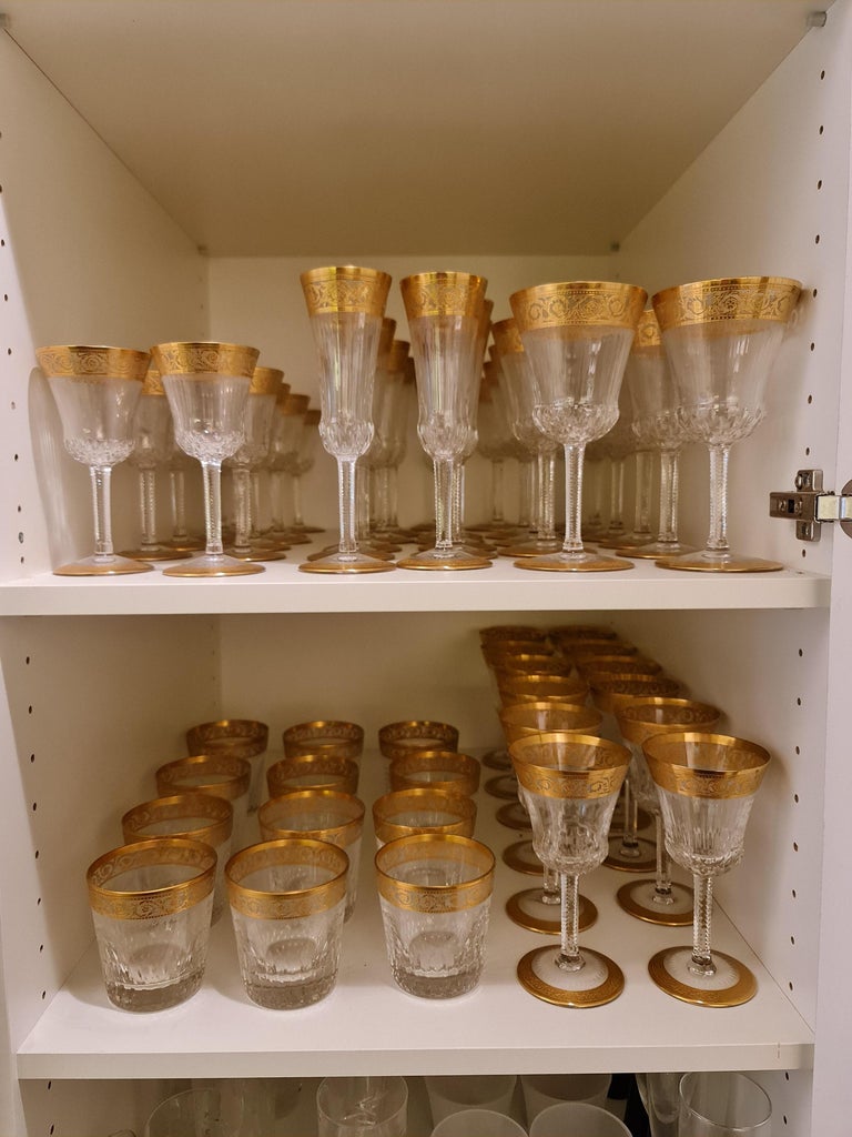 60 Saint Louis Gilt Crystal Champagne Red White Wine Water Glasses