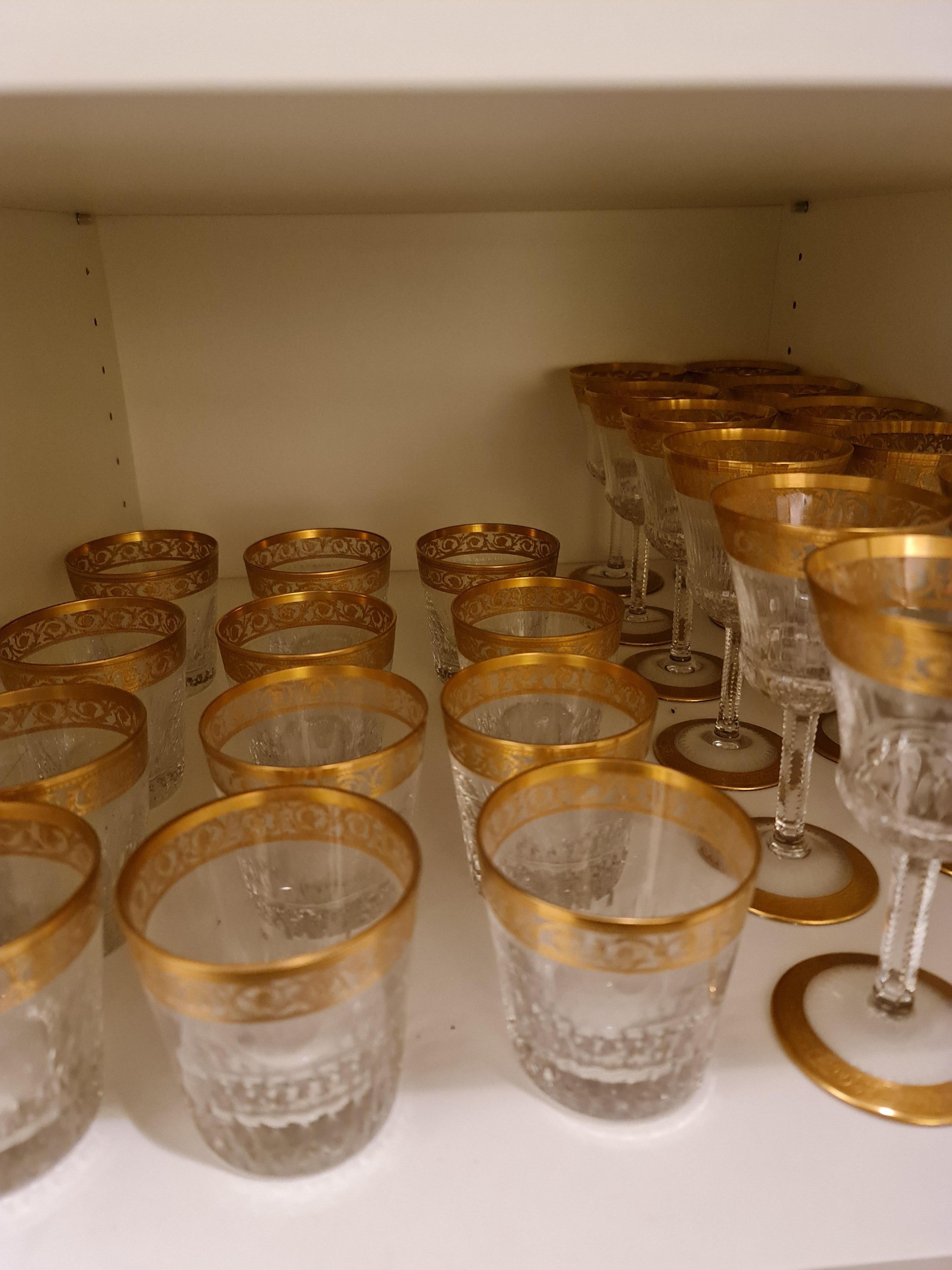 60 Saint Louis Gilt Crystal Champagne Red White Wine Water Glasses Thistle 1950s For Sale 12