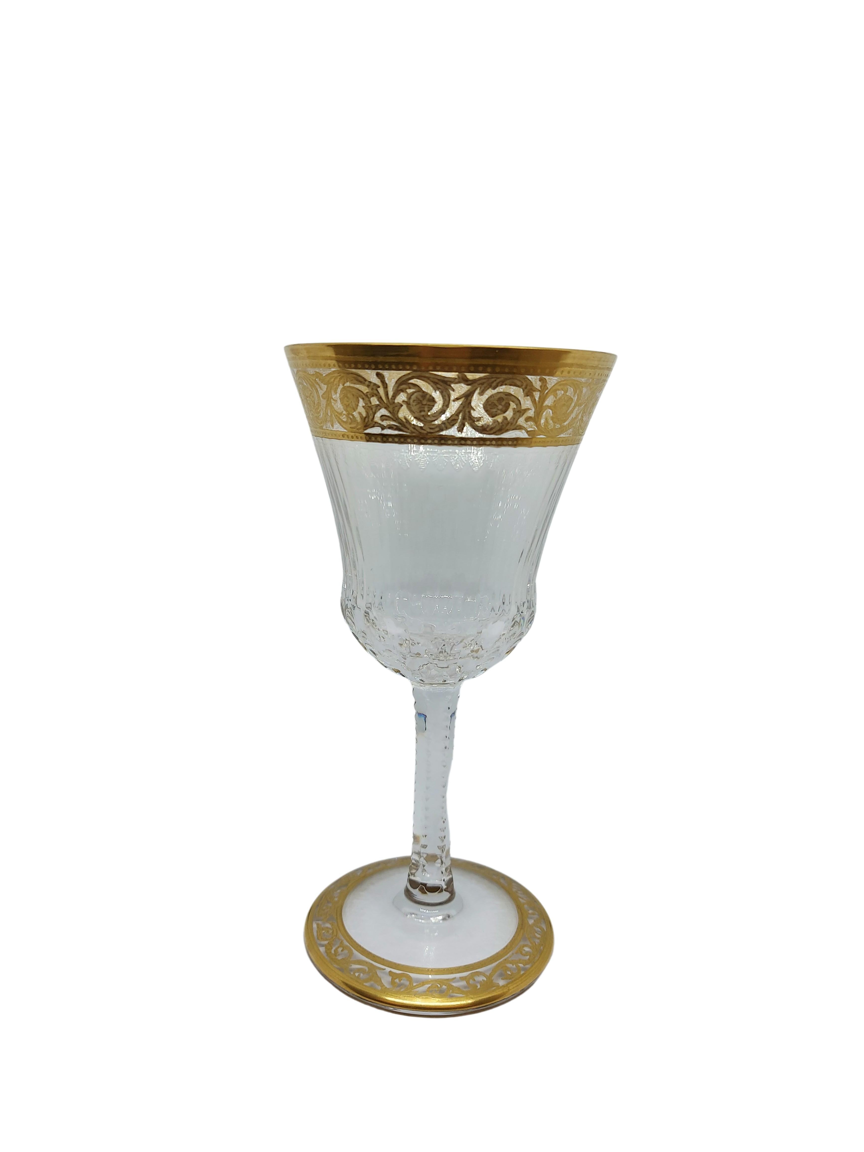 60 Saint Louis Gilt Crystal Champagne Red White Wine Water Glasses Thistle 1950s In Excellent Condition For Sale In Antwerp, BE