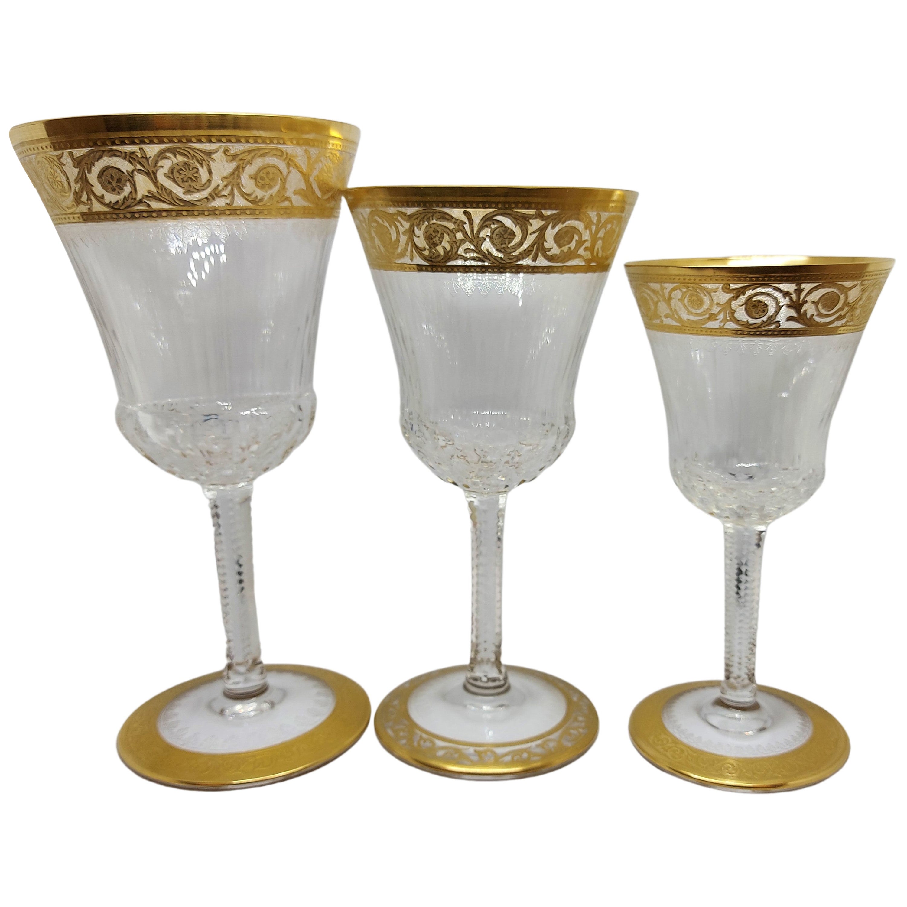 60 verres à eau en cristal doré de Saint Louis pour le champagne, le vin rouge et le vin blanc Chardon, années 1950 en vente