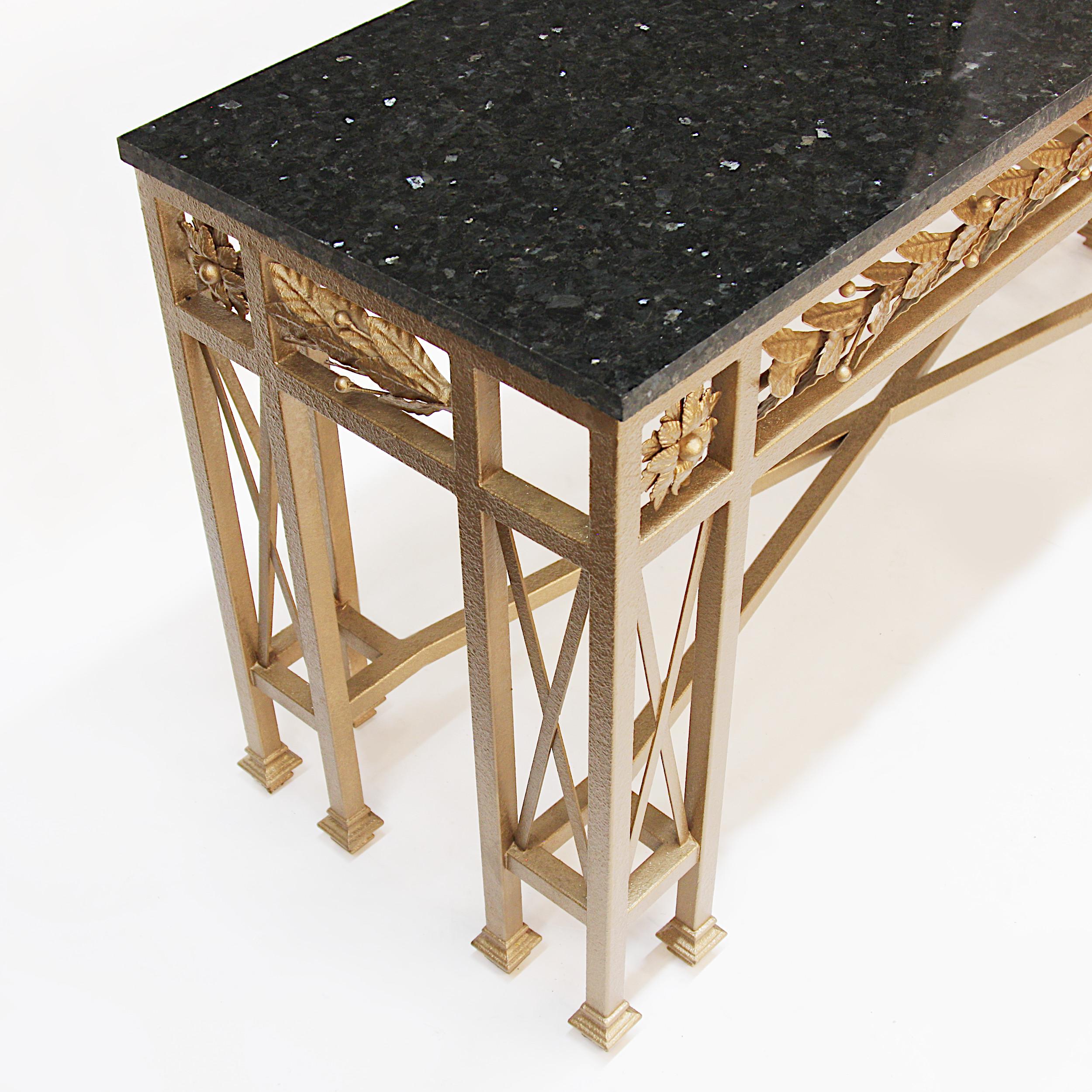 20th Century Vintage Neoclassical Gilded Golden Wrought Iron Marble-Top Console Table