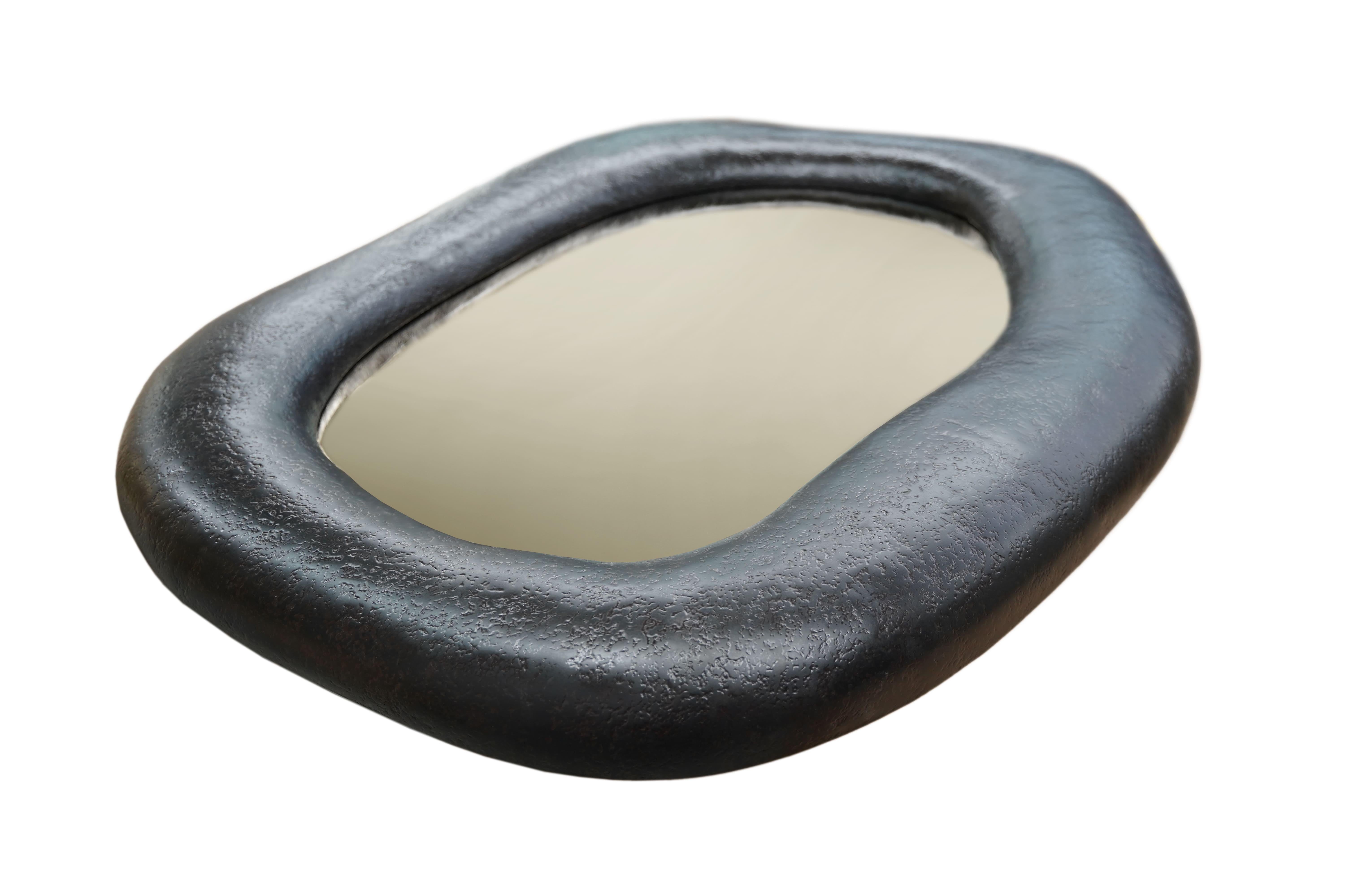 Mid-Century Modern Contemporary Sculptural Wall Mirror in Volcanic / Bronze Finish For Sale