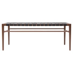 60" Woven Leather Bench in Walnut and Black Leather by Mel Smilow