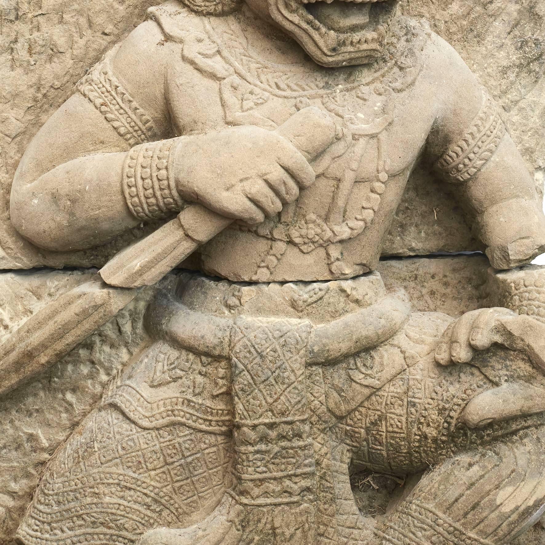 Hand-Carved 600-800 Year-Old Sandstone Sculpture of Hanuman, the Monkey God