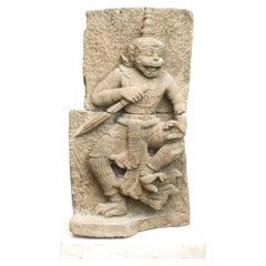 Antique 600-800 Year-Old Sandstone Sculpture of Hanuman, the Monkey God