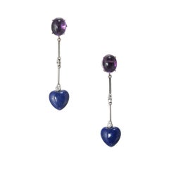 6.00 Carat Amethyst Lapis Lazuli Diamond White Gold Dangle Drop Earrings