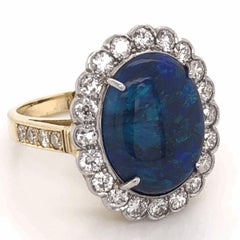 6.00 Carat Black Opal and Diamond Platinum Cocktail Ring Estate Fine Jewelry