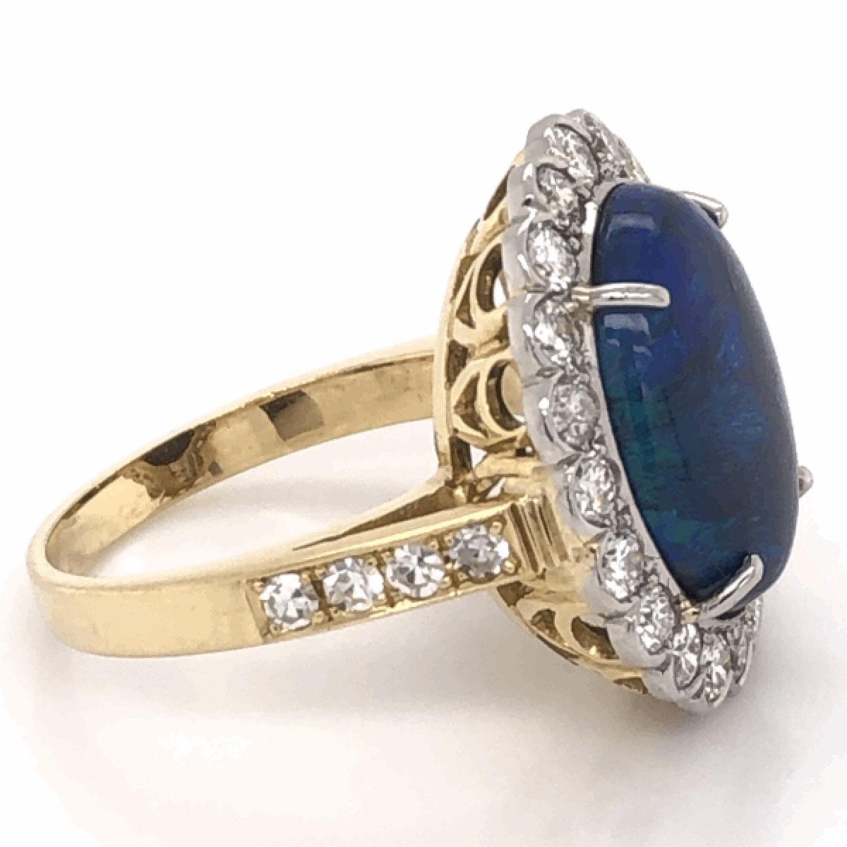 Modernist 6.00 Carat Black Opal and Diamond Platinum Cocktail Ring Estate Fine Jewelry