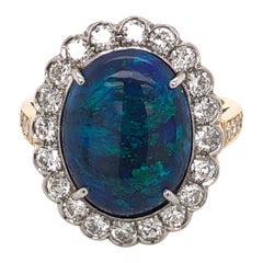 6.00 Carat Black Opal and Diamond Platinum Cocktail Ring Estate Fine Jewelry