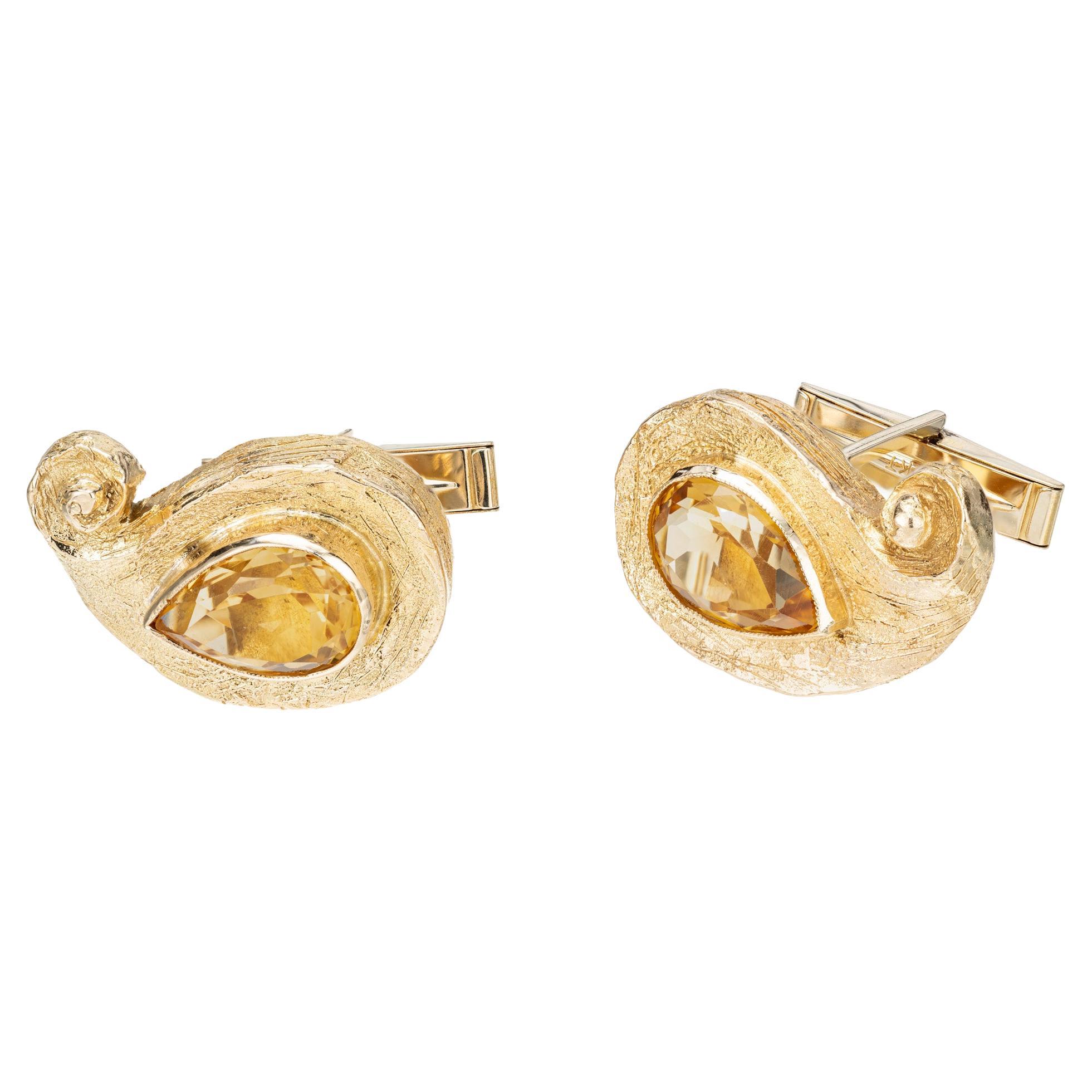 6.00 Carat Citrine Gold textured Cufflinks For Sale