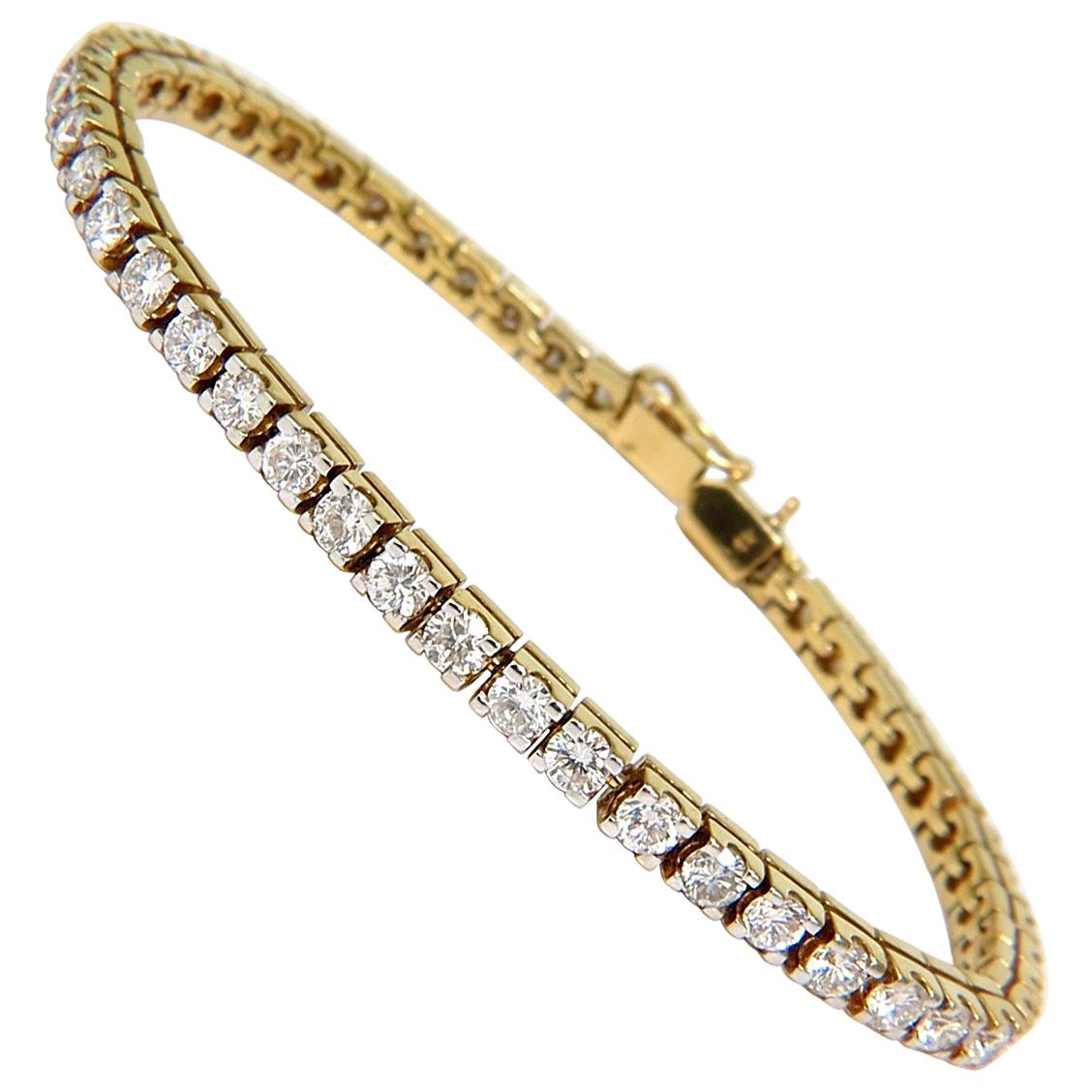 6.00 Carat Classic Diamond Tennis Bracelet G/VS 14 Karat For Sale