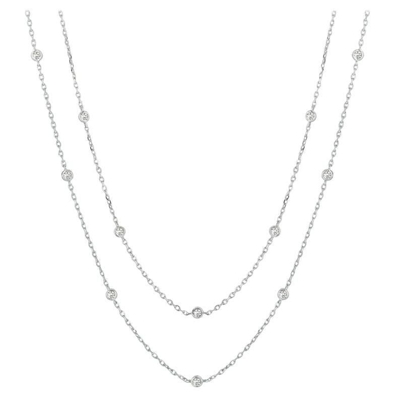 6.00 Carat Diamond by the Yard Necklace 14 Karat White Gold 30 Stations For Sale