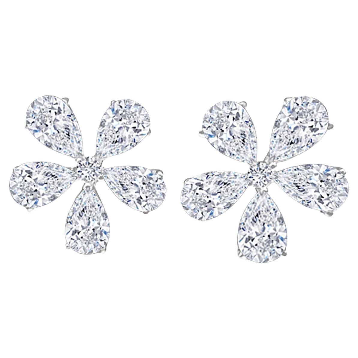 6.00 Carat Diamond Floral Cluster Earrings  For Sale