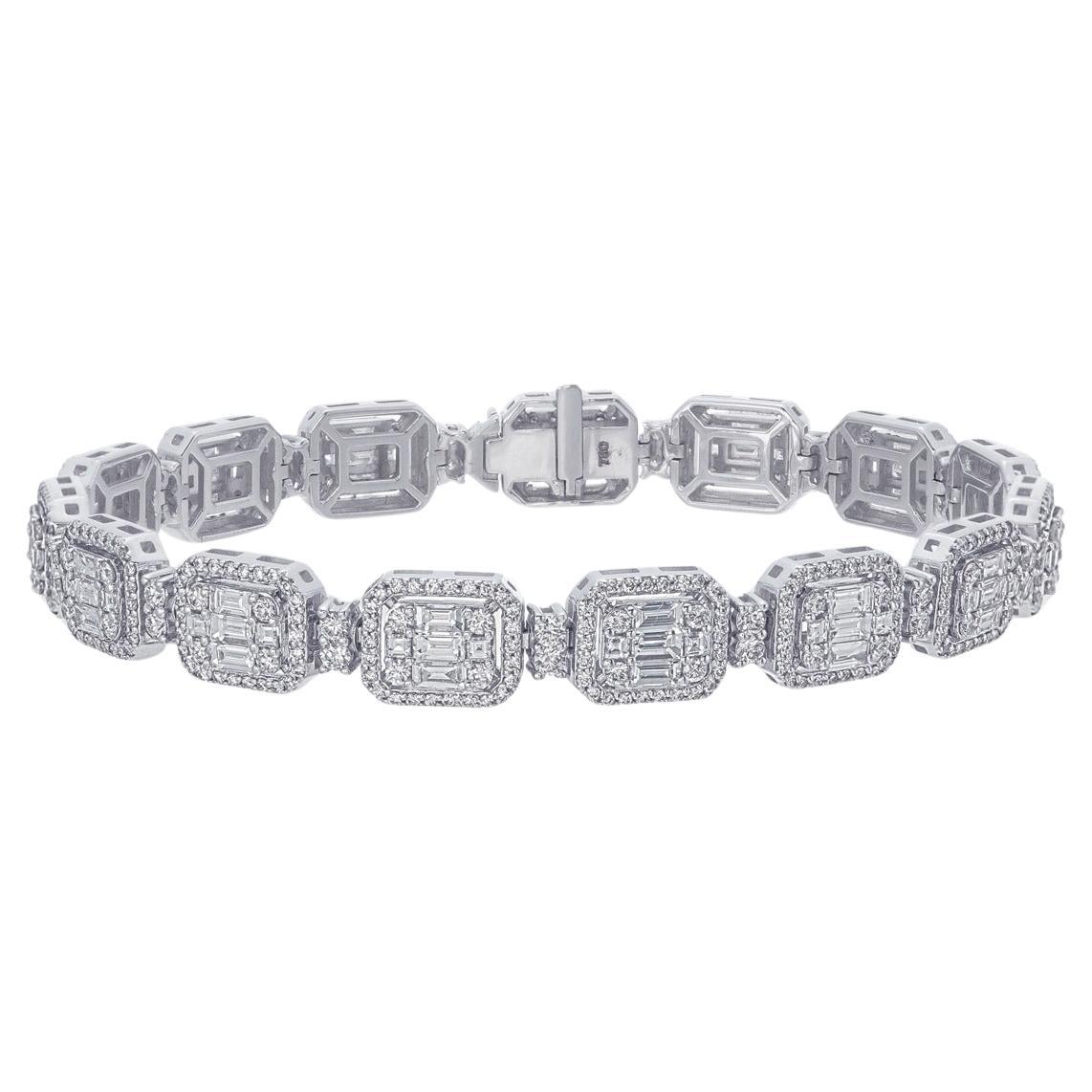 6 Karat 18 Karat Weißgold Diamant-Tennisarmband mit Baguetteschliff und runden Diamanten im Angebot