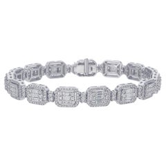 6 Karat 18 Karat Weißgold Diamant-Tennisarmband mit Baguetteschliff und runden Diamanten