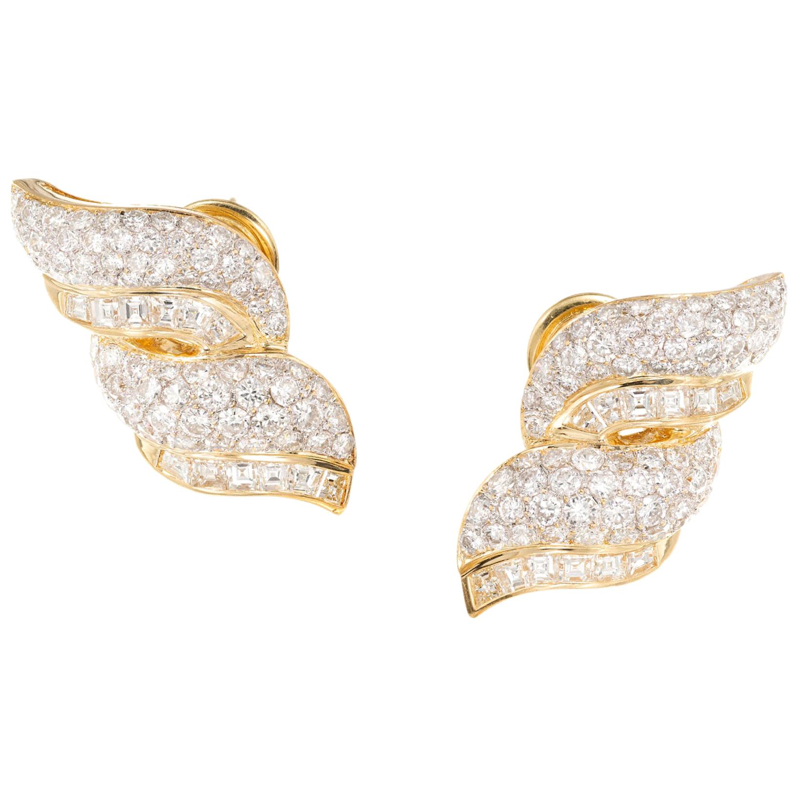 6.00 Carat Diamond Yellow Gold Dangle Swirl Earrings