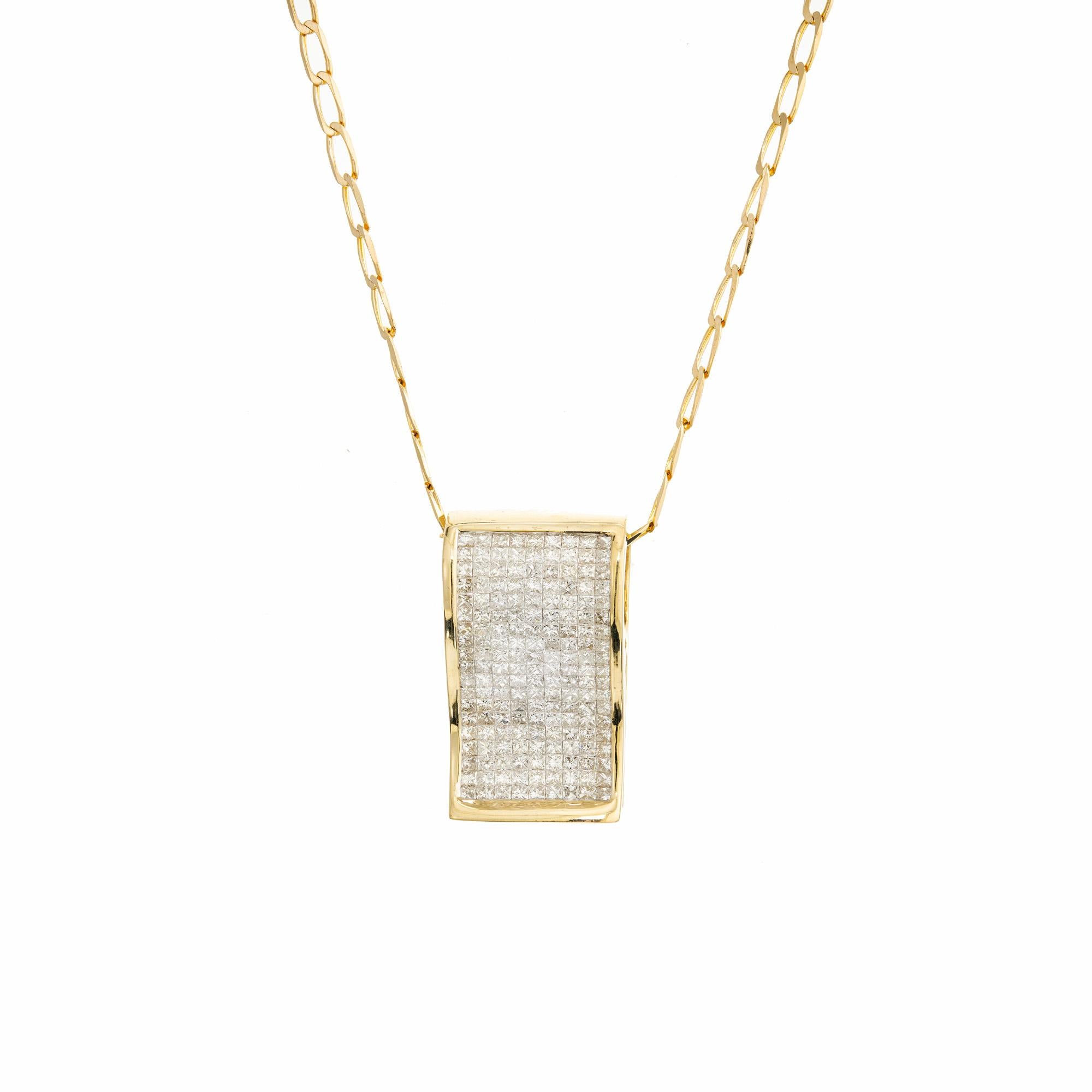 Princess Cut 6.00 Carat Diamond Yellow Gold Ski Jump Pendant Slide For Sale